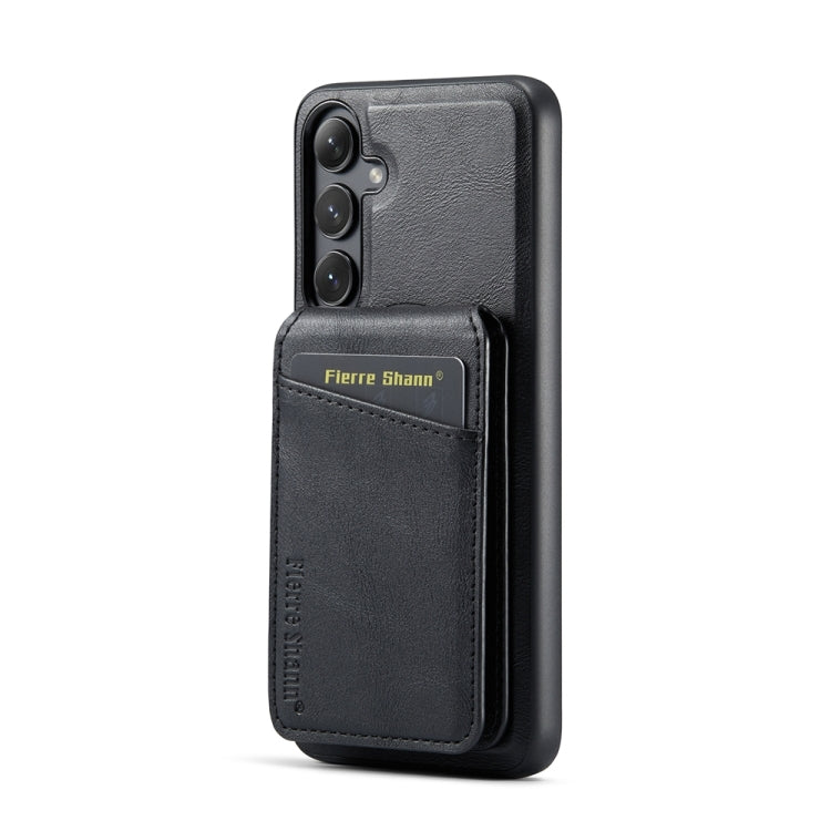 For Samsung Galaxy S24+ 5G Fierre Shann Cowhide Vertical Flip Magnetic Card Holder Phone Case(Black) - Galaxy S24+ 5G Cases by FIERRE SHANN | Online Shopping UK | buy2fix