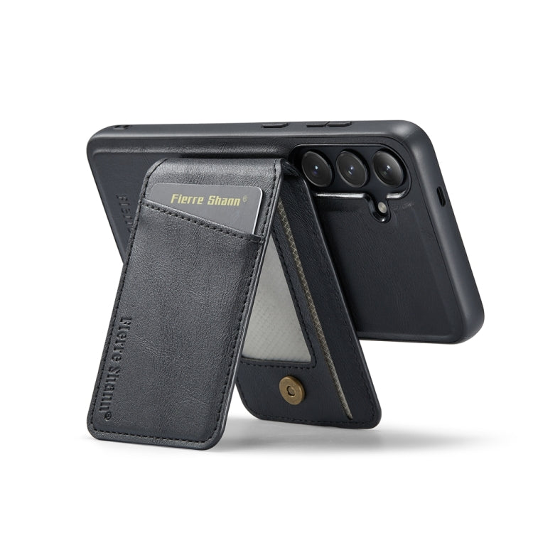 For Samsung Galaxy S24+ 5G Fierre Shann Cowhide Vertical Flip Magnetic Card Holder Phone Case(Black) - Galaxy S24+ 5G Cases by FIERRE SHANN | Online Shopping UK | buy2fix