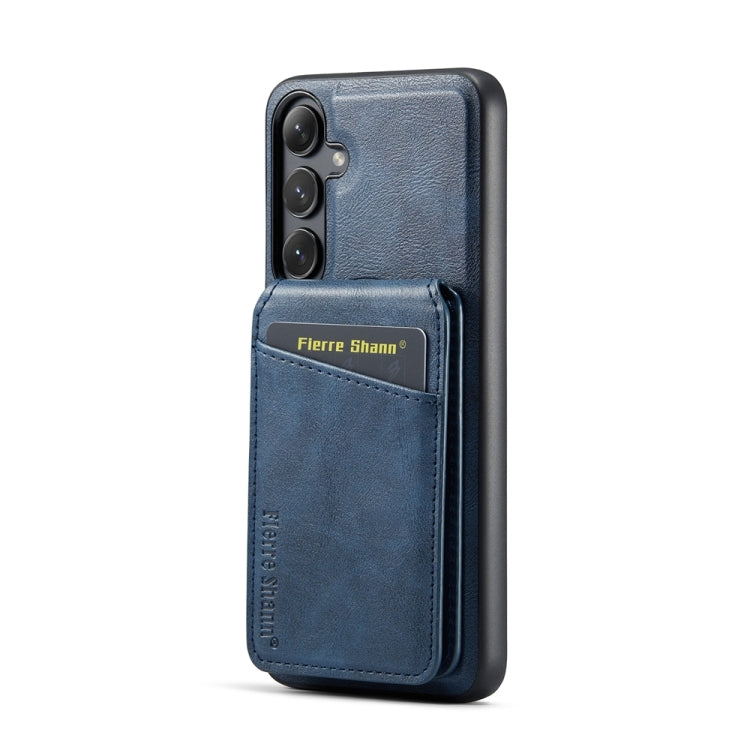 For Samsung Galaxy S24+ 5G Fierre Shann Cowhide Vertical Flip Magnetic Card Holder Phone Case(Blue) - Galaxy S24+ 5G Cases by FIERRE SHANN | Online Shopping UK | buy2fix