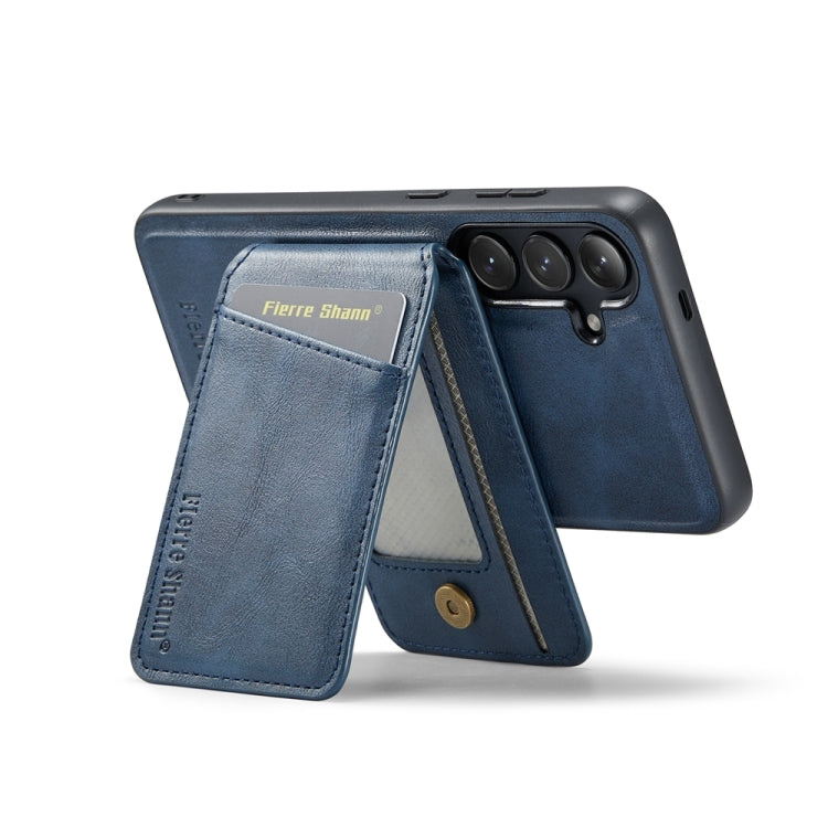 For Samsung Galaxy S24+ 5G Fierre Shann Cowhide Vertical Flip Magnetic Card Holder Phone Case(Blue) - Galaxy S24+ 5G Cases by FIERRE SHANN | Online Shopping UK | buy2fix