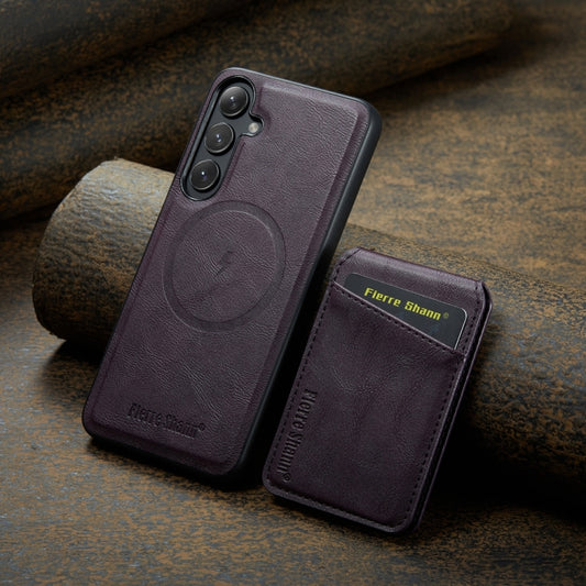 For Samsung Galaxy S24+ 5G Fierre Shann Cowhide Vertical Flip Magnetic Card Holder Phone Case(Purple) - Galaxy S24+ 5G Cases by FIERRE SHANN | Online Shopping UK | buy2fix