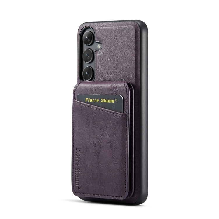For Samsung Galaxy S24+ 5G Fierre Shann Cowhide Vertical Flip Magnetic Card Holder Phone Case(Purple) - Galaxy S24+ 5G Cases by FIERRE SHANN | Online Shopping UK | buy2fix