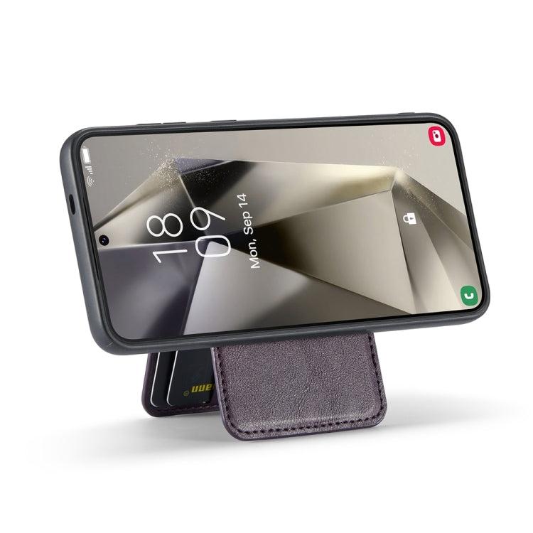 For Samsung Galaxy S24+ 5G Fierre Shann Cowhide Vertical Flip Magnetic Card Holder Phone Case(Purple) - Galaxy S24+ 5G Cases by FIERRE SHANN | Online Shopping UK | buy2fix