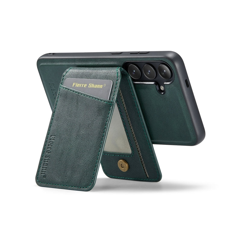 For Samsung Galaxy S23 FE 5G Fierre Shann Cowhide Vertical Flip Magnetic Card Holder Phone Case(Green) - Galaxy S23 FE 5G Cases by FIERRE SHANN | Online Shopping UK | buy2fix