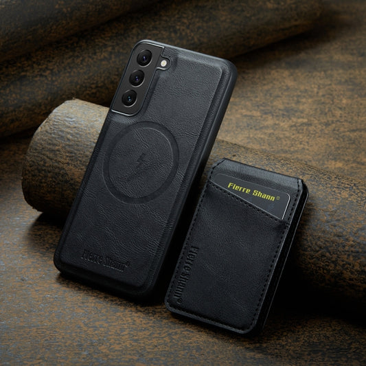 For Samsung Galaxy S22 5G Fierre Shann Cowhide Vertical Flip Magnetic Card Holder Phone Case(Black) - Galaxy S22 5G Cases by FIERRE SHANN | Online Shopping UK | buy2fix