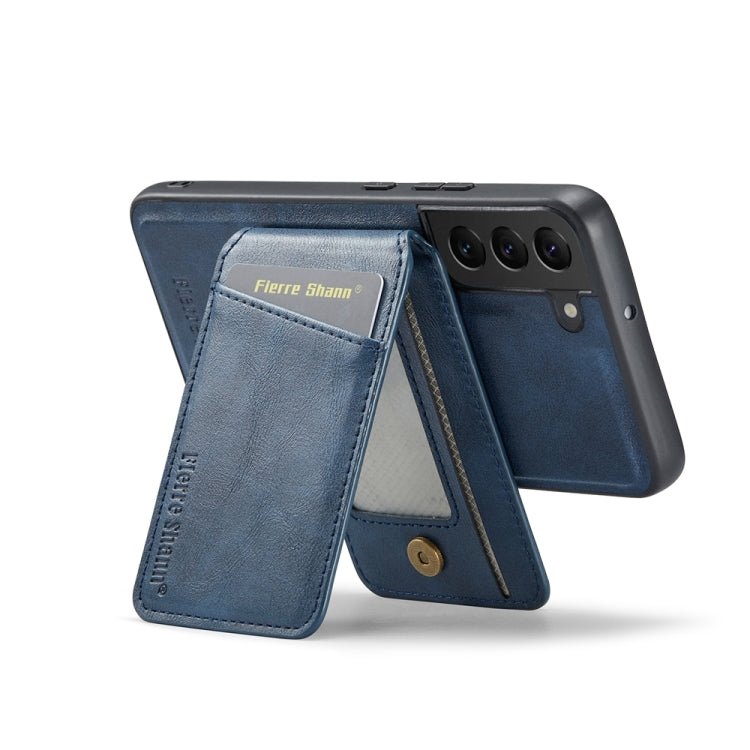 For Samsung Galaxy S22 5G Fierre Shann Cowhide Vertical Flip Magnetic Card Holder Phone Case(Blue) - Galaxy S22 5G Cases by FIERRE SHANN | Online Shopping UK | buy2fix