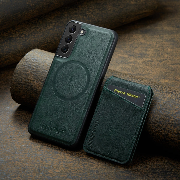 For Samsung Galaxy S22 5G Fierre Shann Cowhide Vertical Flip Magnetic Card Holder Phone Case(Green) - Galaxy S22 5G Cases by FIERRE SHANN | Online Shopping UK | buy2fix