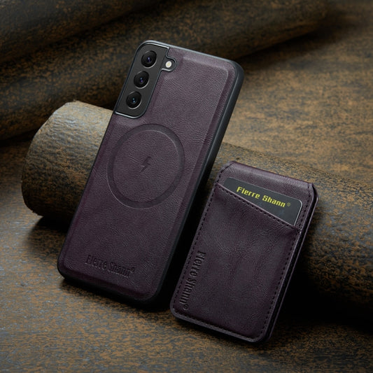 For Samsung Galaxy S22+ 5G Fierre Shann Cowhide Vertical Flip Magnetic Card Holder Phone Case(Purple) - Galaxy S22+ 5G Cases by FIERRE SHANN | Online Shopping UK | buy2fix