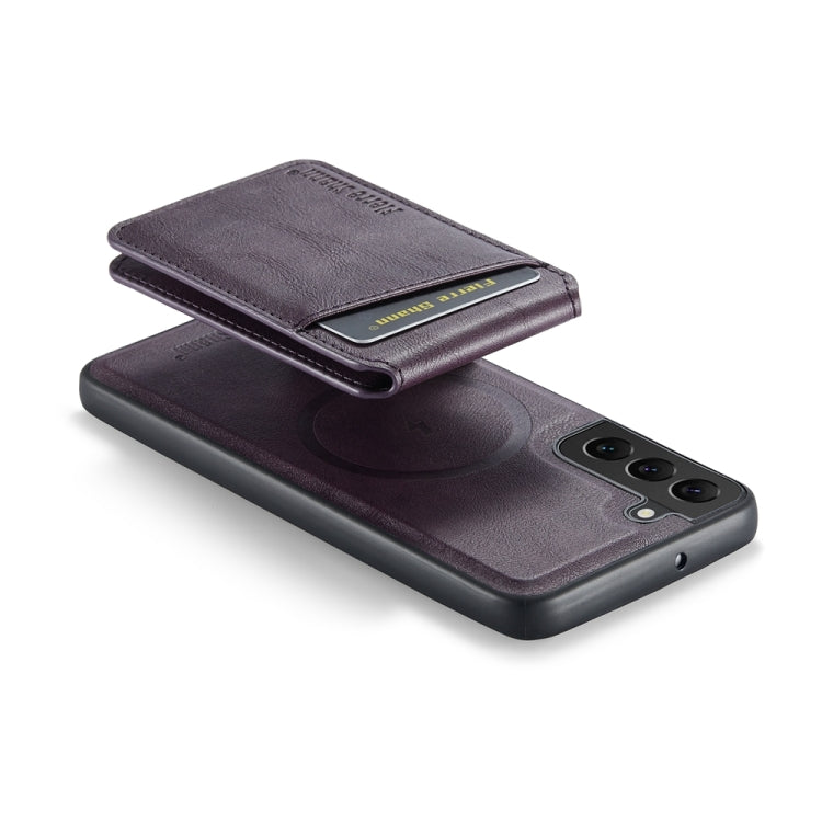 For Samsung Galaxy S22+ 5G Fierre Shann Cowhide Vertical Flip Magnetic Card Holder Phone Case(Purple) - Galaxy S22+ 5G Cases by FIERRE SHANN | Online Shopping UK | buy2fix