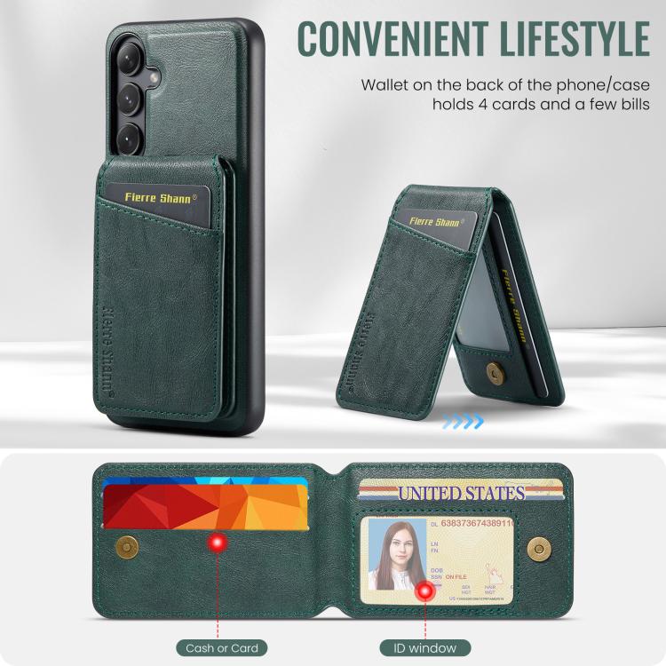 For Samsung Galaxy S24 FE 5G Fierre Shann Cowhide Vertical Flip Magnetic Card Holder Phone Case(Green) - Galaxy S24 FE 5G Cases by FIERRE SHANN | Online Shopping UK | buy2fix
