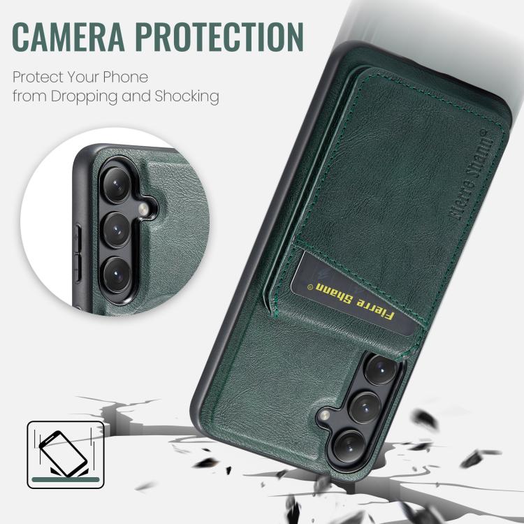 For Samsung Galaxy S24 FE 5G Fierre Shann Cowhide Vertical Flip Magnetic Card Holder Phone Case(Green) - Galaxy S24 FE 5G Cases by FIERRE SHANN | Online Shopping UK | buy2fix