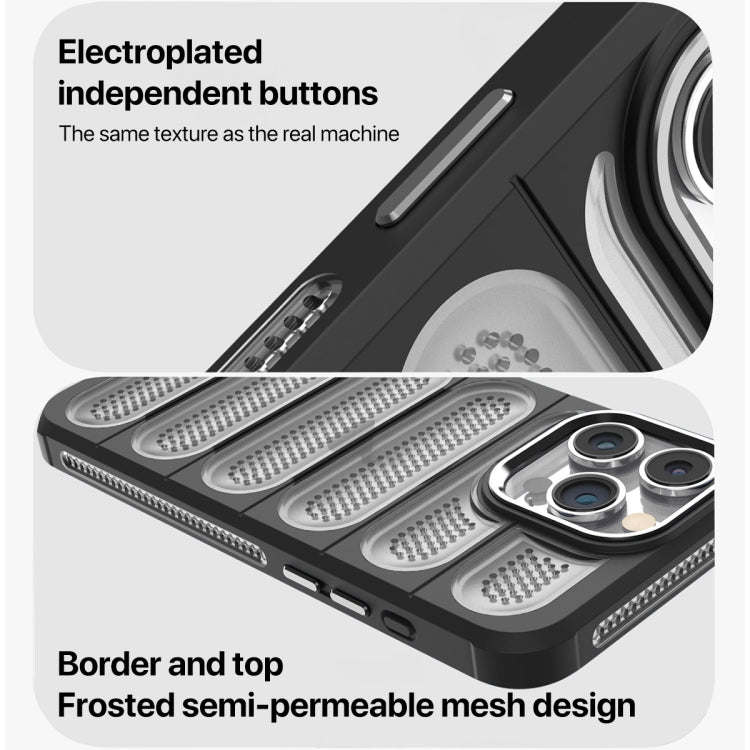 For iPhone 15 Pro Cooling Armor Translucent Mesh Breathable Phone Case(Black) - iPhone 15 Pro Cases by buy2fix | Online Shopping UK | buy2fix