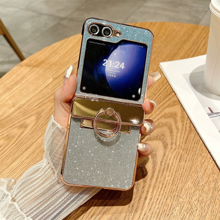 For Samsung Galaxy Z Flip6 5G Electroplated PC Starry Sky Glitter Shockproof Phone Case with Ring(Blue) - Galaxy Z Flip6 5G Cases by buy2fix | Online Shopping UK | buy2fix