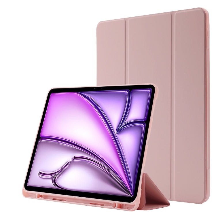 For iPad Air 13 2025 / 2024 Skin Feel Tri-fold Leather Tablet Case with Pen Slot(Pink) - iPad Air 13 2025 / 2024 Cases by buy2fix | Online Shopping UK | buy2fix