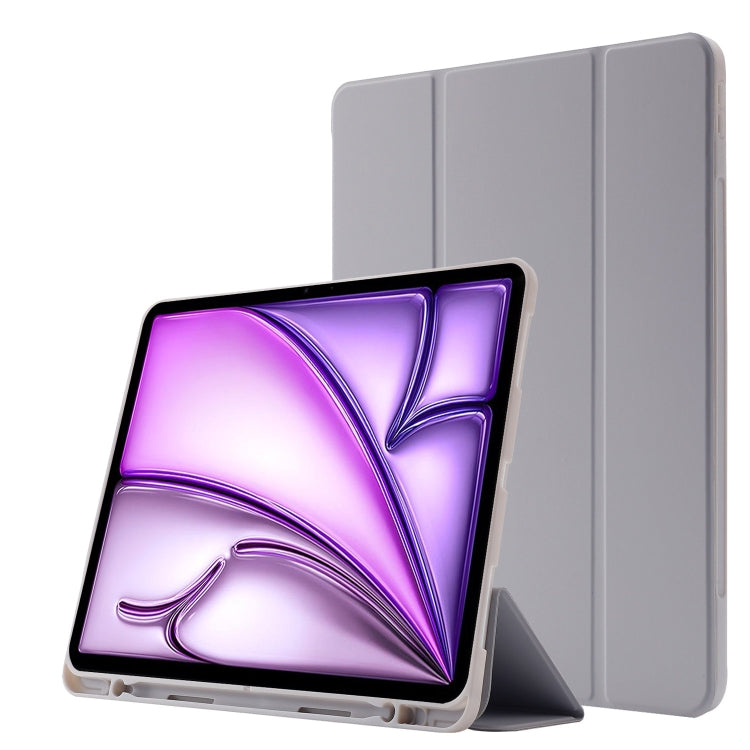 For iPad Air 13 2025 / 2024 Skin Feel Tri-fold Leather Tablet Case with Pen Slot(Grey) - iPad Air 13 2025 / 2024 Cases by buy2fix | Online Shopping UK | buy2fix