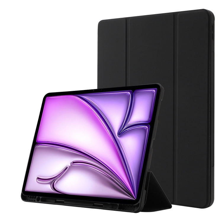 For iPad Air 13 2025 / 2024 Skin Feel Tri-fold Leather Tablet Case with Pen Slot(Black) - iPad Air 13 2025 / 2024 Cases by buy2fix | Online Shopping UK | buy2fix