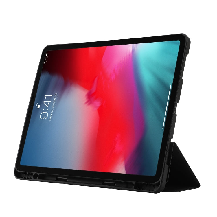 For iPad Air 13 2025 / 2024 Skin Feel Tri-fold Leather Tablet Case with Pen Slot(Black) - iPad Air 13 2025 / 2024 Cases by buy2fix | Online Shopping UK | buy2fix