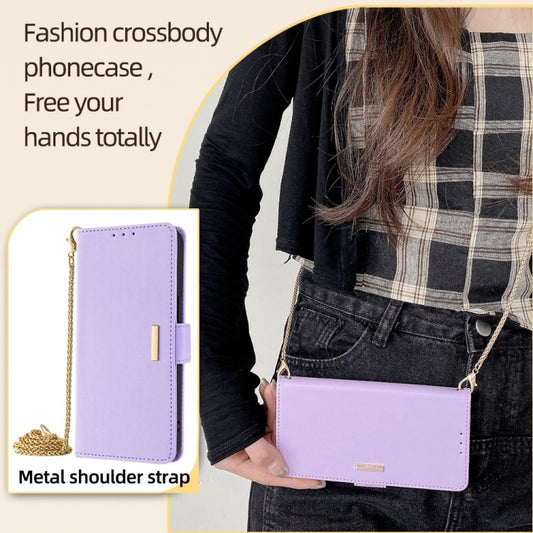 For OnePlus 12 5G Crossbody Chain Leather Phone Case(Purple) by buy2fix