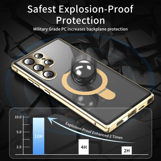 For Samsung Galaxy S23 Ultra 5G MagSafe Magnetic Privacy Frosted Tempered Glass Holder Phone Case(Gold) - Galaxy S23 Ultra 5G Cases by buy2fix | Online Shopping UK | buy2fix