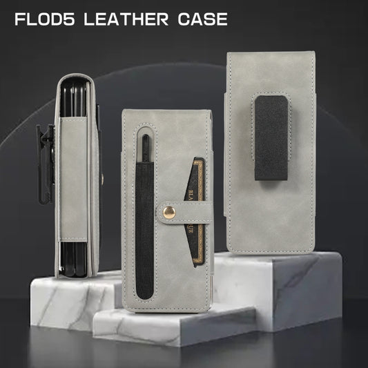 For Samsung Galaxy Z Fold5 5G PC Foldable Shockproof Leather Phone Case with Stylus(Grey) - Galaxy Z Fold5 Cases by buy2fix | Online Shopping UK | buy2fix