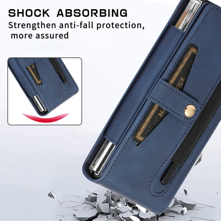 For Samsung Galaxy Z Fold4 5G PC Foldable Shockproof Leather Phone Case with Stylus(Blue) - Galaxy Z Fold4 5G Cases by buy2fix | Online Shopping UK | buy2fix