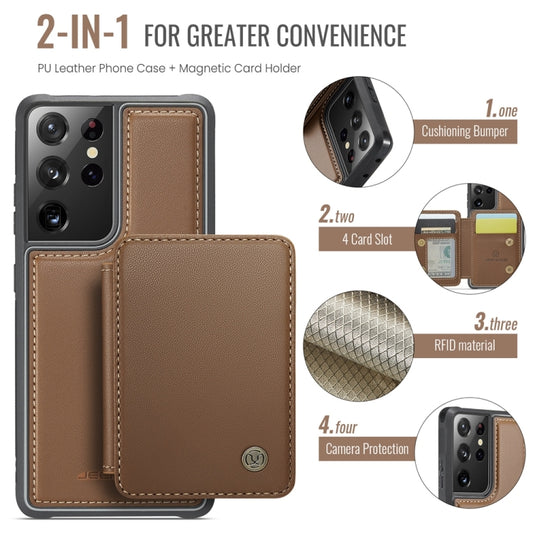 For Samsung Galaxy S21 Ultra 5G JEEHOOD J05 Business Magnetic Style RFID Leather Phone Case(Brown) - Galaxy S21 Ultra 5G Cases by JEEHOOD | Online Shopping UK | buy2fix