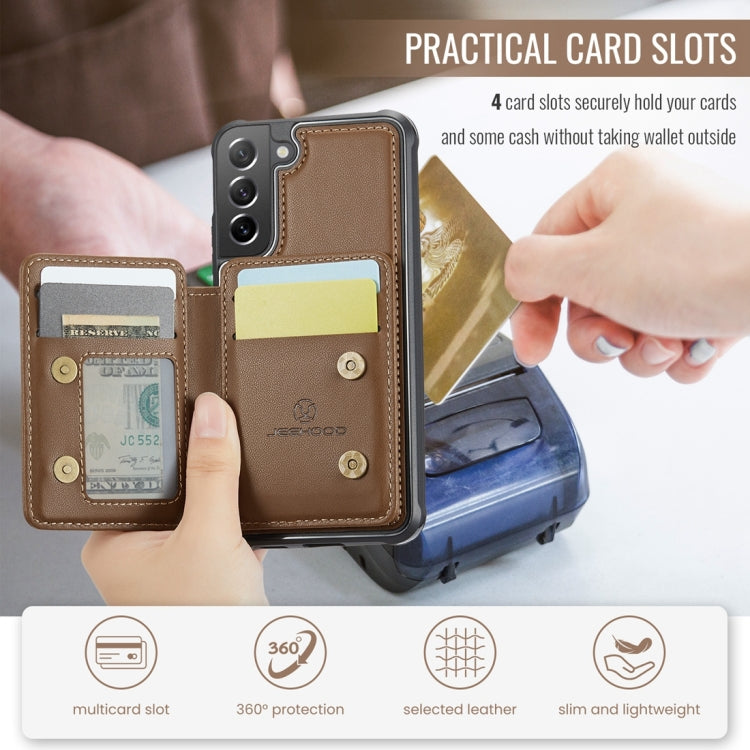 For Samsung Galaxy S21 FE 5G JEEHOOD J05 Business Magnetic Style RFID Leather Phone Case(Brown) - Galaxy Phone Cases by JEEHOOD | Online Shopping UK | buy2fix