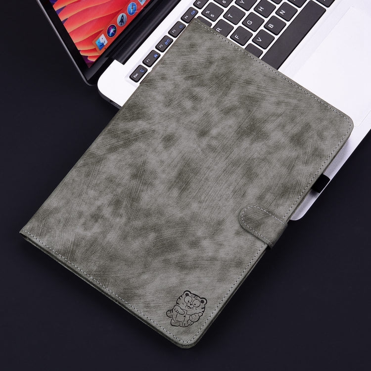 For iPad Air 13 2025 / 2024 Embossed Tiger Pattern Leather Tablet Case(Grey) - iPad Air 13 2025 / 2024 Cases by buy2fix | Online Shopping UK | buy2fix
