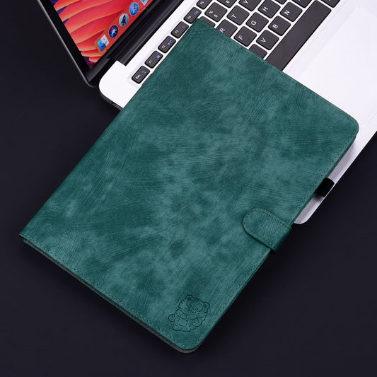 For iPad Air 11 2025 / 2024 Embossed Tiger Pattern Leather Tablet Case(Dark Green) by buy2fix