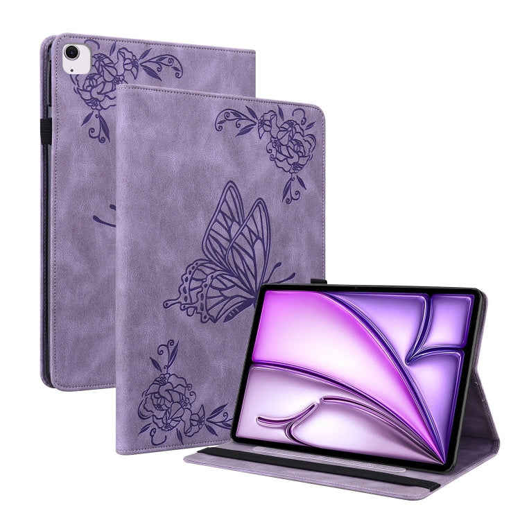 For iPad Air 11 2024 Butterfly Flower Embossed Leather Tablet Case(Purple) - iPad Air 11 2025 / 2024 Cases by buy2fix | Online Shopping UK | buy2fix
