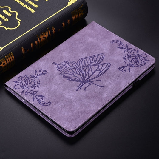 For iPad Air 11 2025 / 2024 Butterfly Flower Embossed Leather Tablet Case(Purple) by buy2fix
