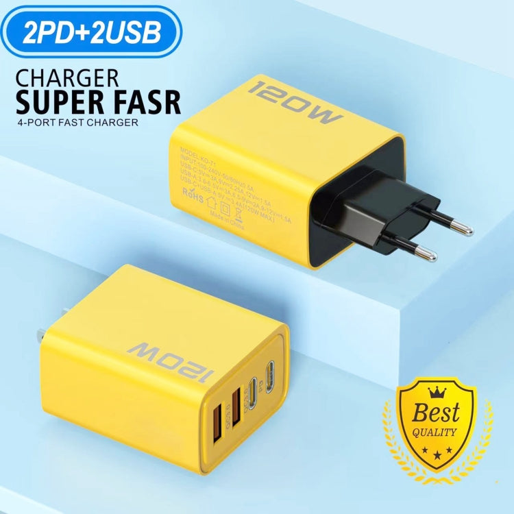 KO-71 120W Dual PD Type-C + Dual QC3.0 USB Multi Ports Charger, Plug:EU Plug(Yellow) by buy2fix
