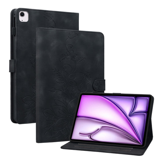 For iPad Air 13 2025 / 2024 Lily Embossed Leather Smart Tablet Case(Black) - iPad Air 13 2025 / 2024 Cases by buy2fix | Online Shopping UK | buy2fix