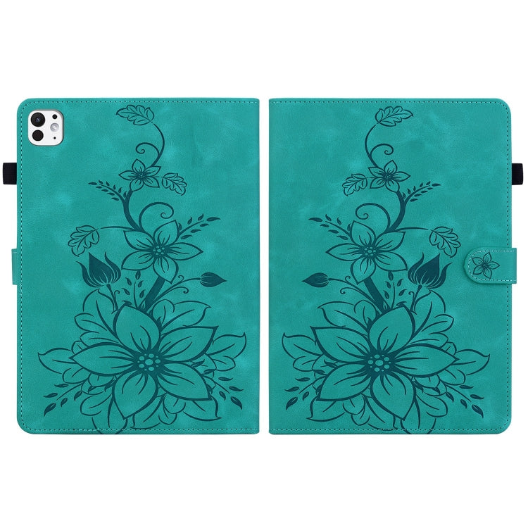 For iPad Pro 11 2024 Lily Embossed Leather Smart Tablet Case(Green) - iPad Pro 11 2024 Cases by buy2fix | Online Shopping UK | buy2fix