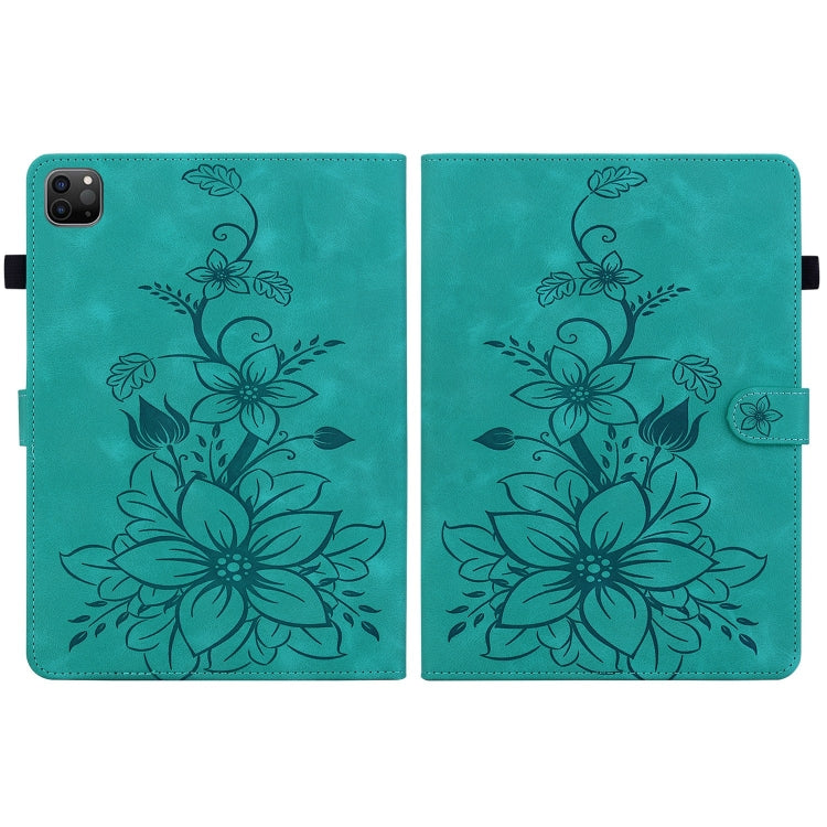 For iPad Pro 12.9 2022 / 2021 / 2020 Lily Embossed Leather Smart Tablet Case(Green) - iPad Pro 12.9 (2022/2021) Cases by buy2fix | Online Shopping UK | buy2fix