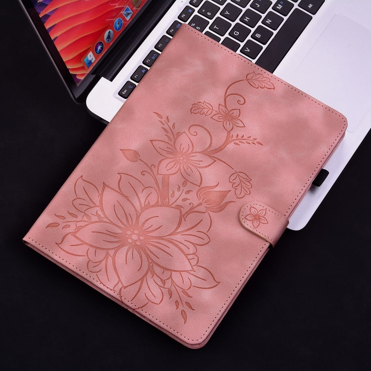 For iPad Pro 12.9 2022 / 2021 / 2020 Lily Embossed Leather Smart Tablet Case(Pink) - iPad Pro 12.9 (2022/2021) Cases by buy2fix | Online Shopping UK | buy2fix