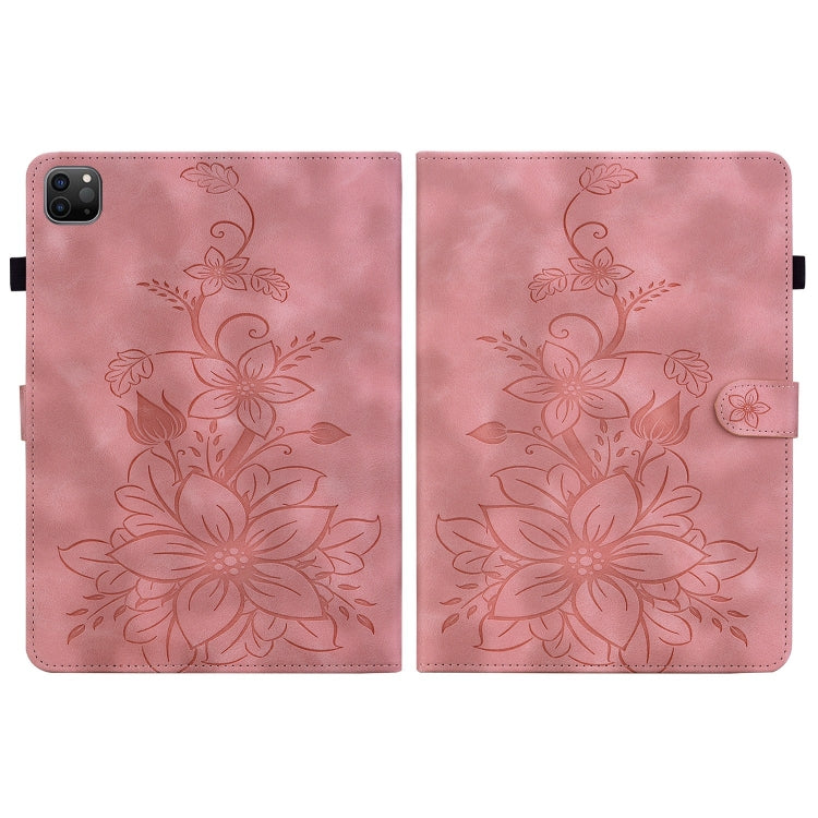 For iPad Pro 12.9 2022 / 2021 / 2020 Lily Embossed Leather Smart Tablet Case(Pink) - iPad Pro 12.9 (2022/2021) Cases by buy2fix | Online Shopping UK | buy2fix