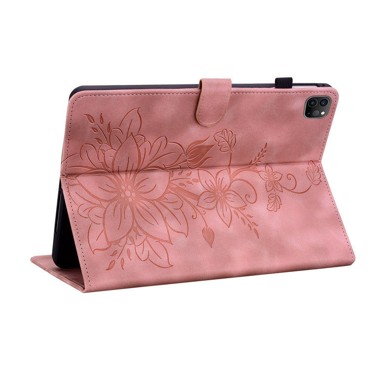 For iPad Pro 12.9 2022 / 2021 / 2020 Lily Embossed Leather Smart Tablet Case(Pink) - iPad Pro 12.9 (2022/2021) Cases by buy2fix | Online Shopping UK | buy2fix