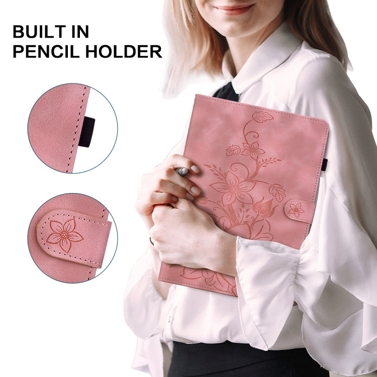 For iPad Pro 12.9 2022 / 2021 / 2020 Lily Embossed Leather Smart Tablet Case(Pink) - iPad Pro 12.9 (2022/2021) Cases by buy2fix | Online Shopping UK | buy2fix