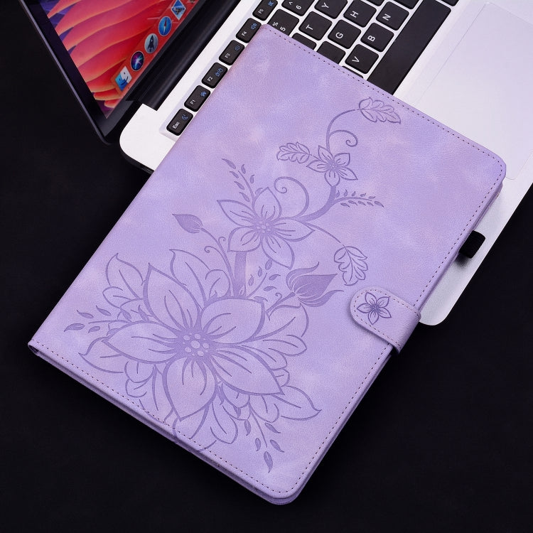 For iPad Pro 12.9 2022 / 2021 / 2020 Lily Embossed Leather Smart Tablet Case(Purple) - iPad Pro 12.9 (2022/2021) Cases by buy2fix | Online Shopping UK | buy2fix