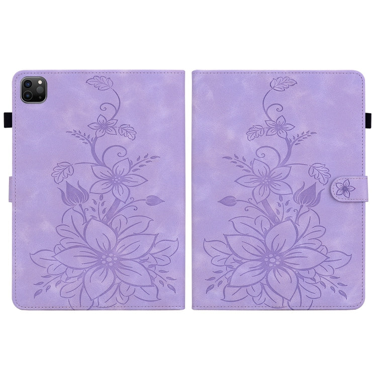For iPad Pro 12.9 2022 / 2021 / 2020 Lily Embossed Leather Smart Tablet Case(Purple) - iPad Pro 12.9 (2022/2021) Cases by buy2fix | Online Shopping UK | buy2fix