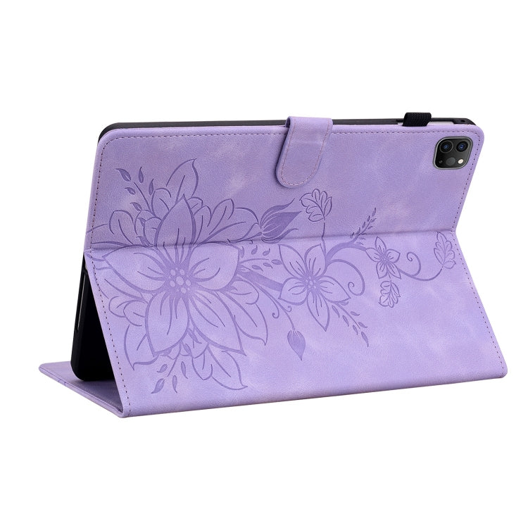 For iPad Pro 12.9 2022 / 2021 / 2020 Lily Embossed Leather Smart Tablet Case(Purple) - iPad Pro 12.9 (2022/2021) Cases by buy2fix | Online Shopping UK | buy2fix