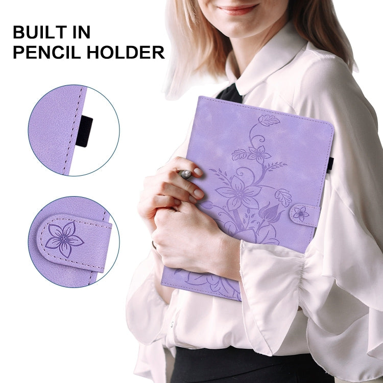 For iPad Pro 12.9 2022 / 2021 / 2020 Lily Embossed Leather Smart Tablet Case(Purple) - iPad Pro 12.9 (2022/2021) Cases by buy2fix | Online Shopping UK | buy2fix