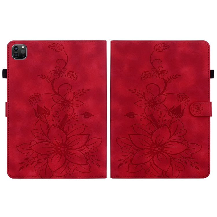 For iPad Pro 12.9 2022 / 2021 / 2020 Lily Embossed Leather Smart Tablet Case(Red) - iPad Pro 12.9 (2022/2021) Cases by buy2fix | Online Shopping UK | buy2fix