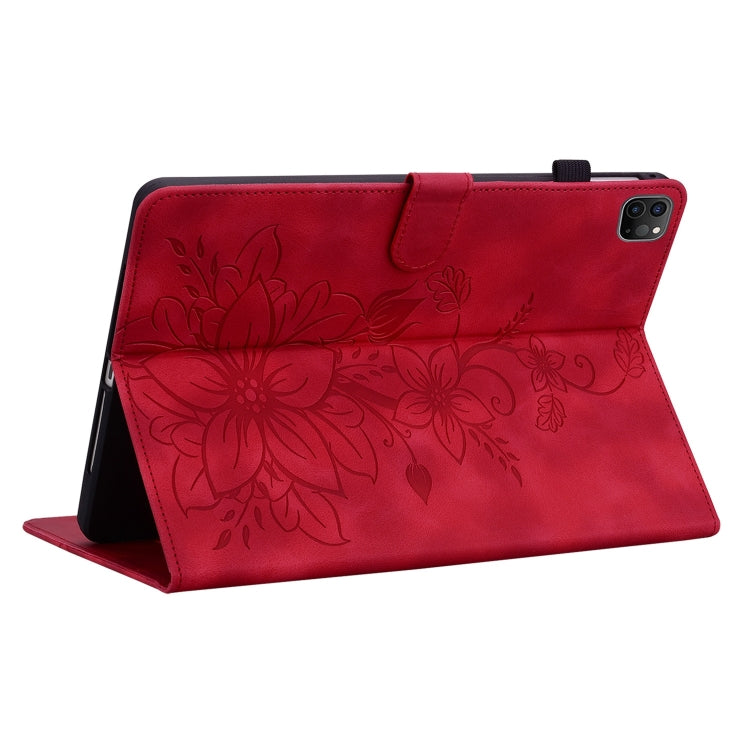 For iPad Pro 12.9 2022 / 2021 / 2020 Lily Embossed Leather Smart Tablet Case(Red) - iPad Pro 12.9 (2022/2021) Cases by buy2fix | Online Shopping UK | buy2fix