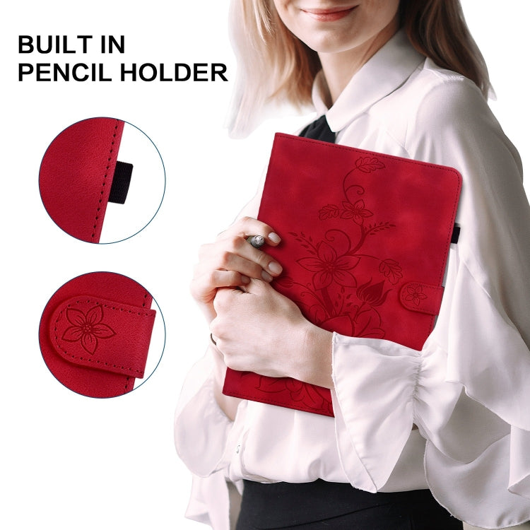For iPad Pro 12.9 2022 / 2021 / 2020 Lily Embossed Leather Smart Tablet Case(Red) - iPad Pro 12.9 (2022/2021) Cases by buy2fix | Online Shopping UK | buy2fix