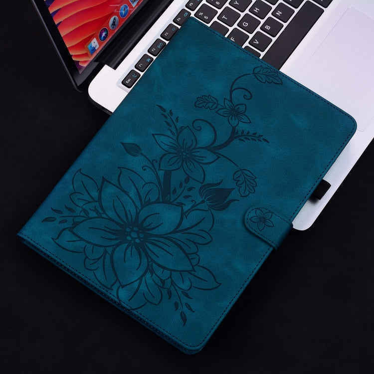 For iPad Pro 12.9 2022 / 2021 / 2020 Lily Embossed Leather Smart Tablet Case(Dark Blue) - iPad Pro 12.9 (2022/2021) Cases by buy2fix | Online Shopping UK | buy2fix