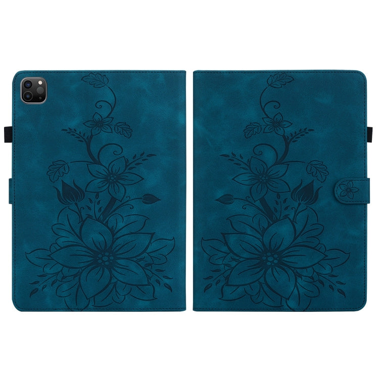 For iPad Pro 12.9 2022 / 2021 / 2020 Lily Embossed Leather Smart Tablet Case(Dark Blue) - iPad Pro 12.9 (2022/2021) Cases by buy2fix | Online Shopping UK | buy2fix