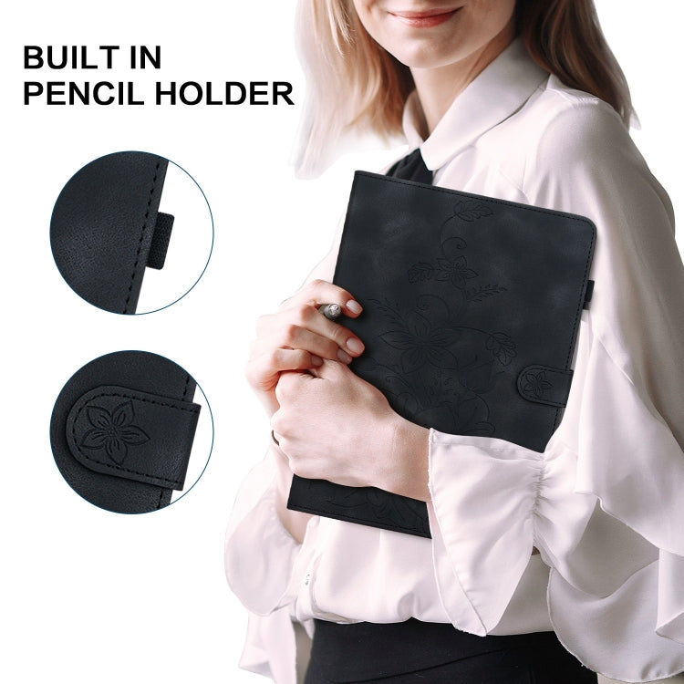 For iPad Pro 12.9 2022 / 2021 / 2020 Lily Embossed Leather Smart Tablet Case(Black) - iPad Pro 12.9 (2022/2021) Cases by buy2fix | Online Shopping UK | buy2fix