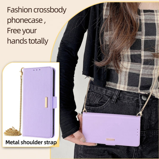 For Motorola Moto G Play 4G 2024 Crossbody Chain Leather Phone Case(Purple) by buy2fix